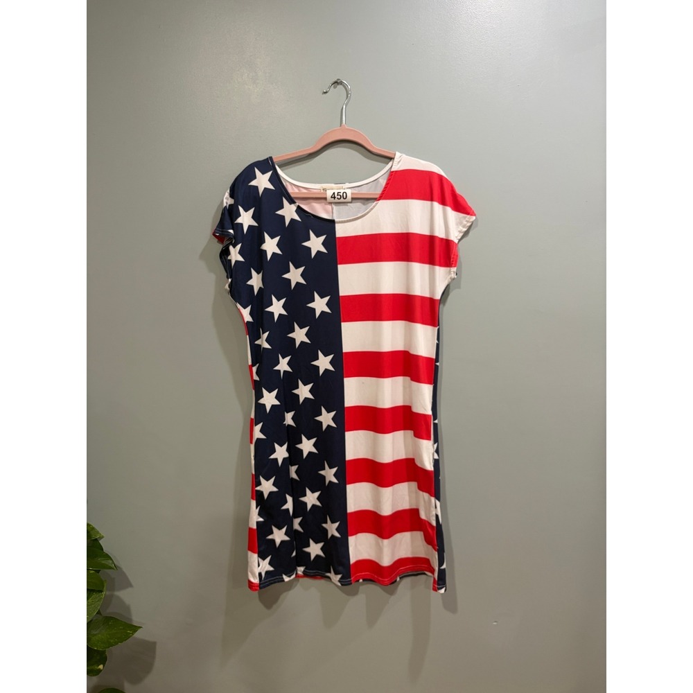 For G and PL American Flag T-Shirt Dress Women Medium Patriotic Stars Stripes